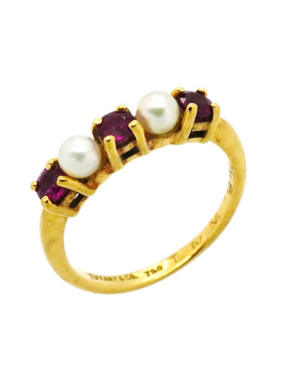 Tiffany & Co Ring 18k Yellow Gold Ruby Pearl Red